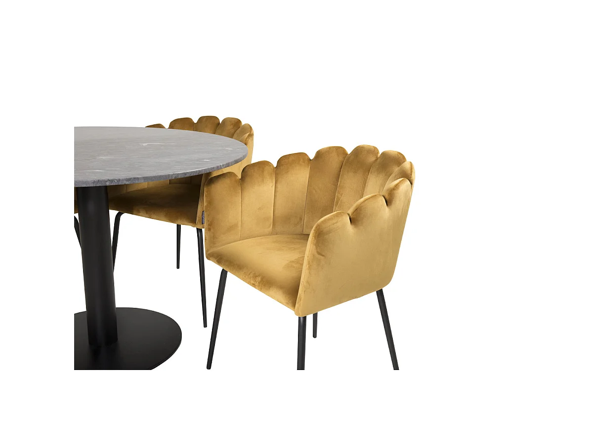 Ensemble Table à Manger & 4 Chaises "Estelle I & Limhamn" 106cm Gris Foncé & Jaune