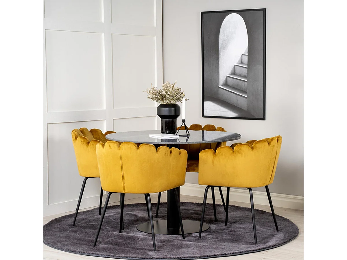 Ensemble Table à Manger & 4 Chaises "Estelle I & Limhamn" 106cm Gris Foncé & Jaune