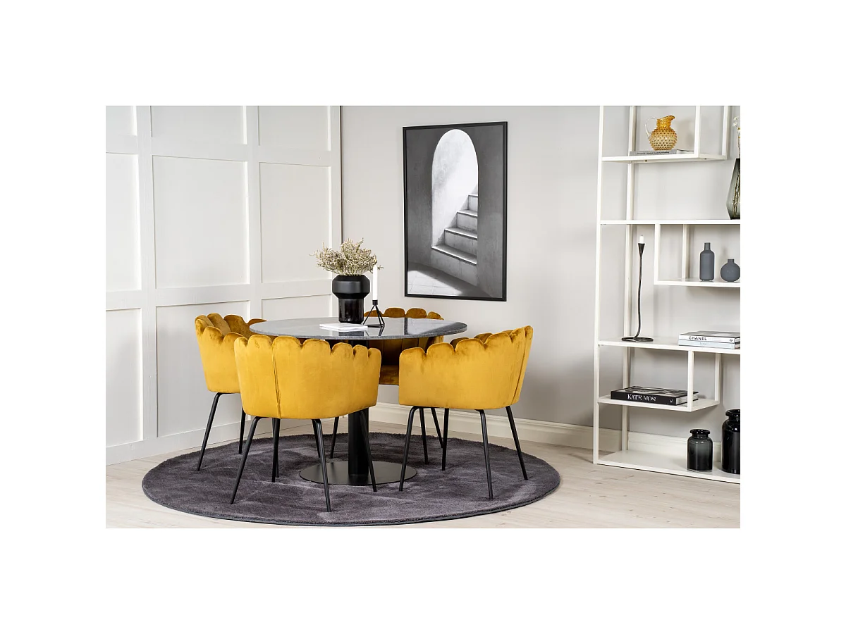 Ensemble Table à Manger & 4 Chaises "Estelle I & Limhamn" 106cm Gris Foncé & Jaune