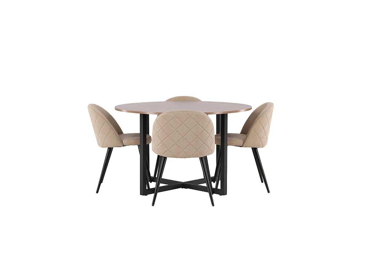 Ensemble Table à Manger & 4 Chaises "Durango & Velvet" 120cm Noyer & Beige