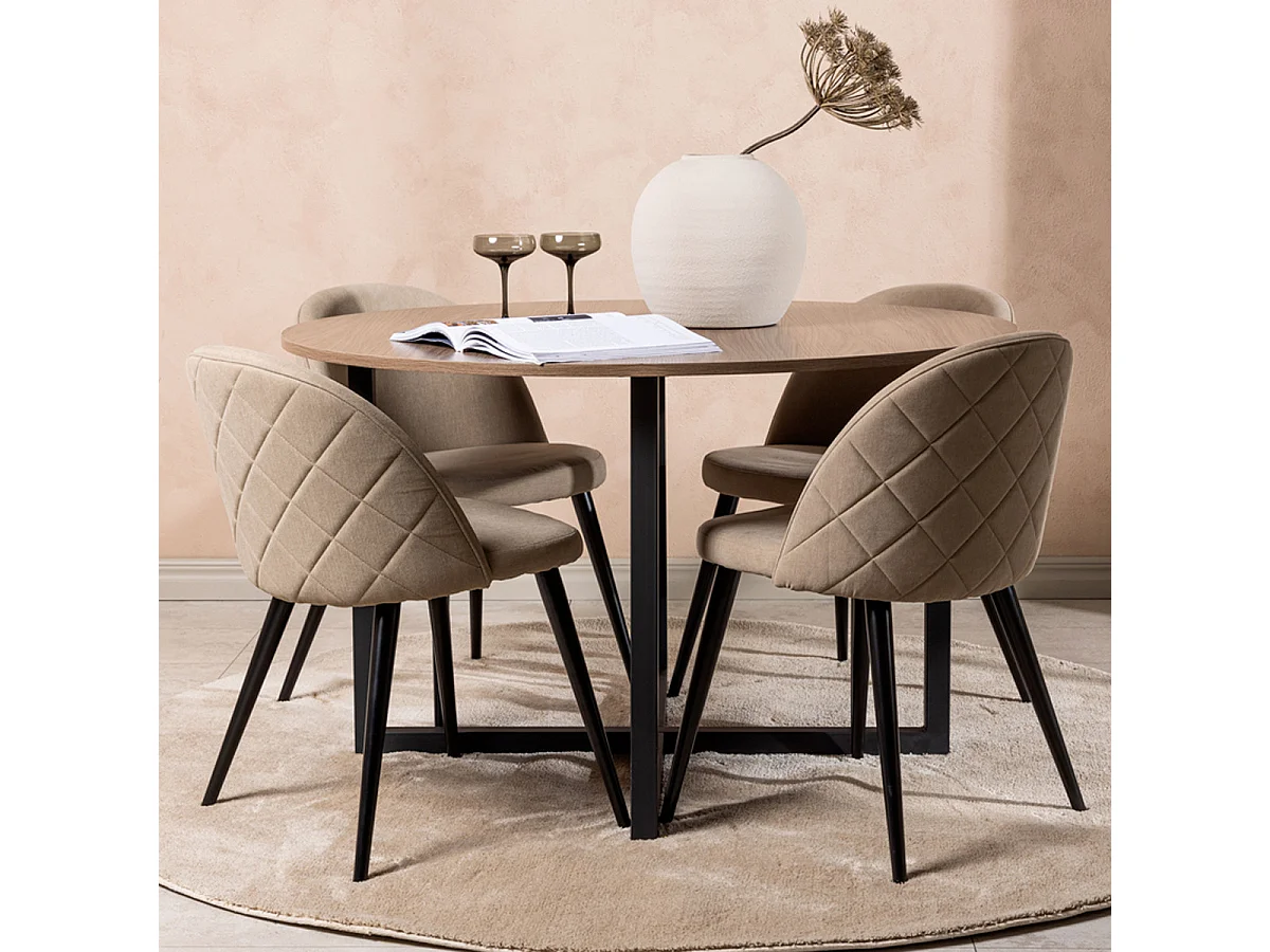 Ensemble Table à Manger & 4 Chaises "Durango & Velvet" 120cm Noyer & Beige