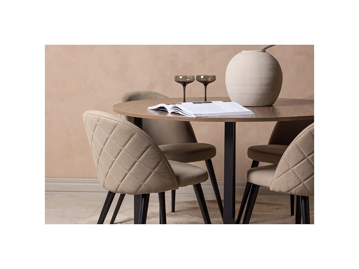 Ensemble Table à Manger & 4 Chaises "Durango & Velvet" 120cm Noyer & Beige