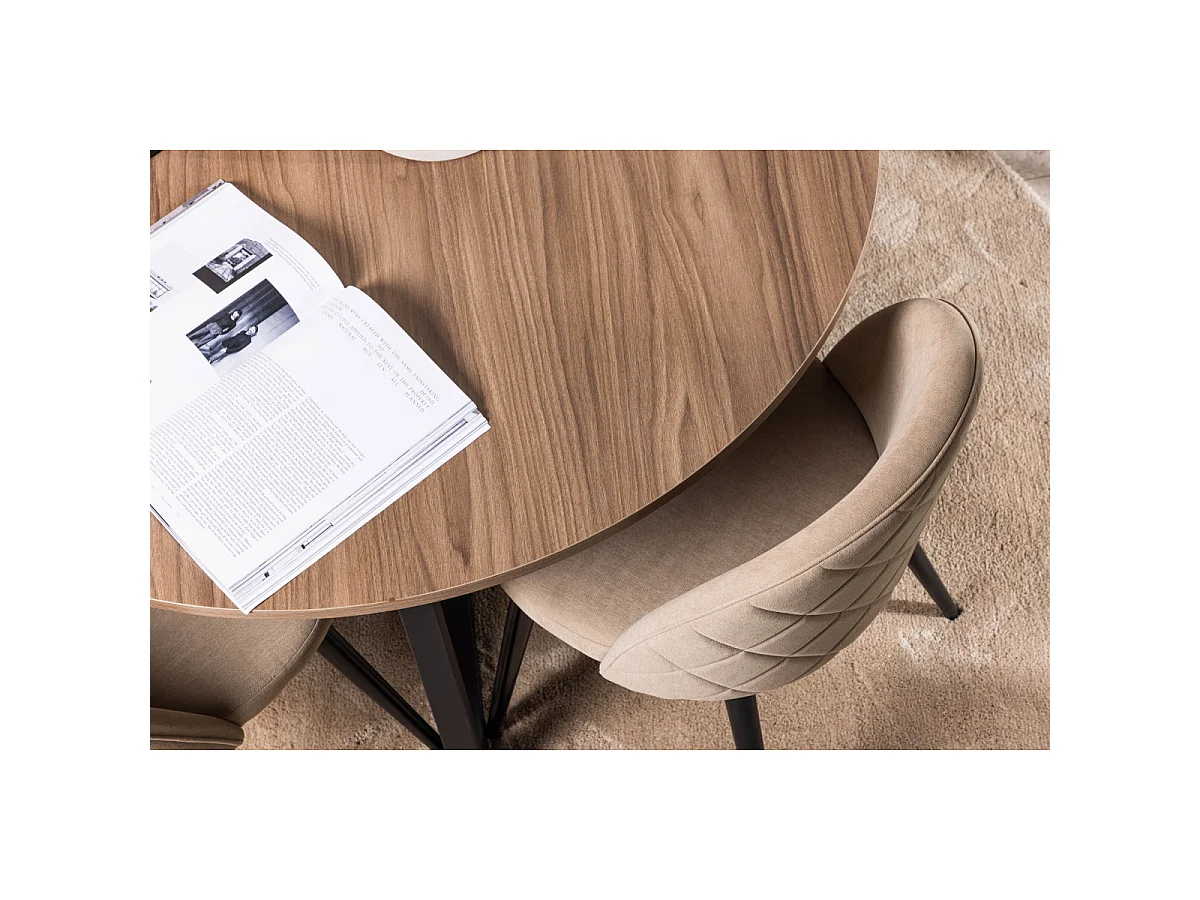 Ensemble Table à Manger & 4 Chaises "Durango & Velvet" 120cm Noyer & Beige