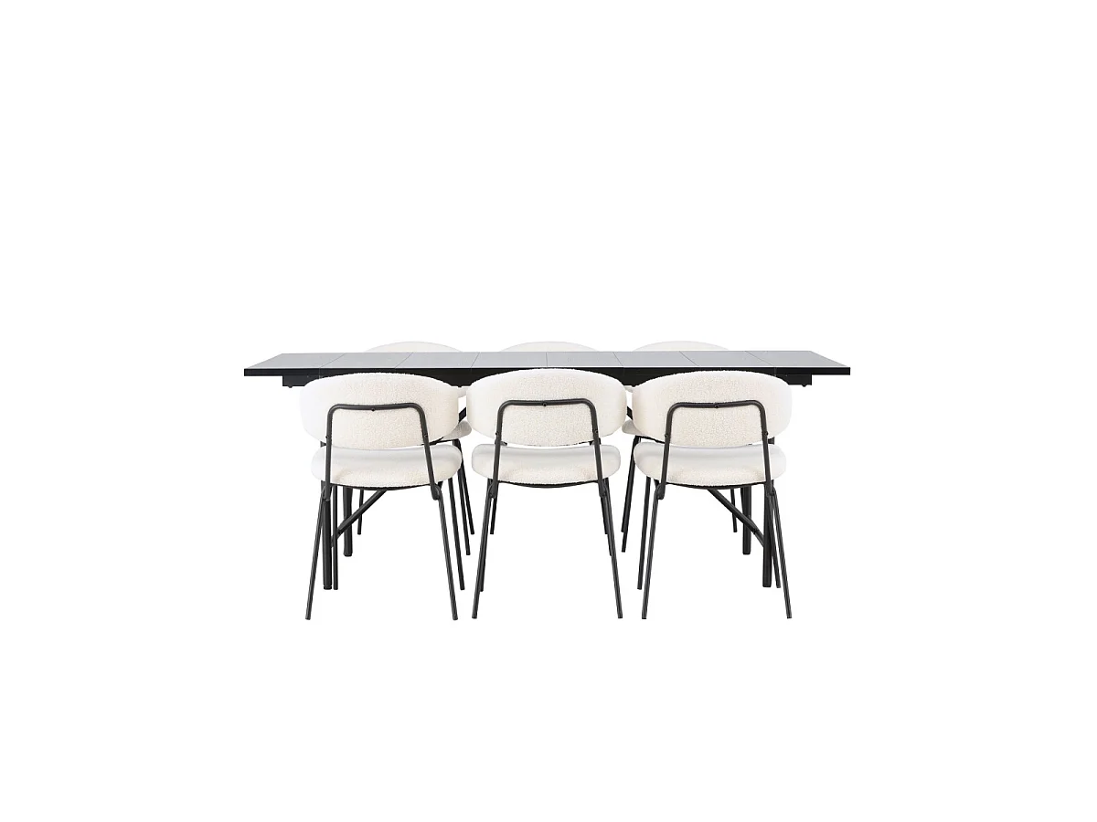 Ensemble Table à Manger & 6 Chaises "Astrid & Chico" 200cm Noir & Blanc Crème