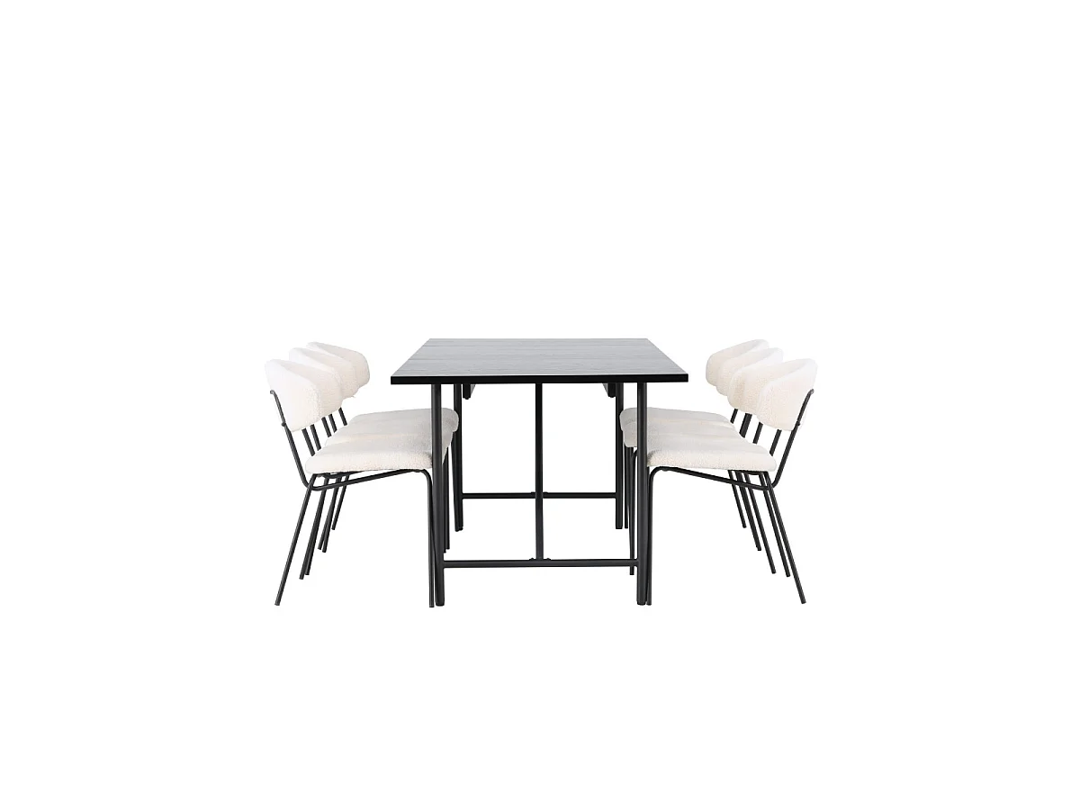 Ensemble Table à Manger & 6 Chaises "Astrid & Chico" 200cm Noir & Blanc Crème