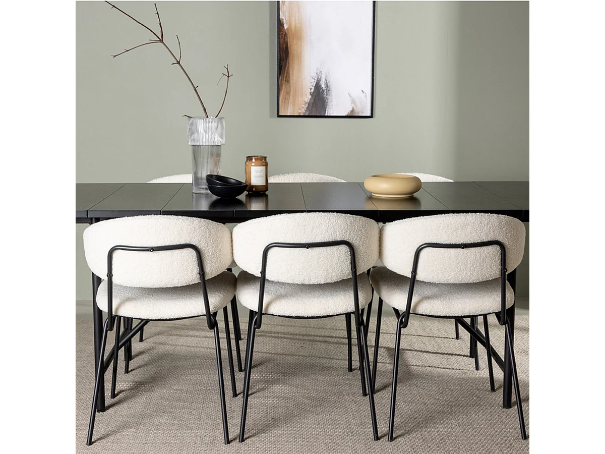 Ensemble Table à Manger & 6 Chaises "Astrid & Chico" 200cm Noir & Blanc Crème