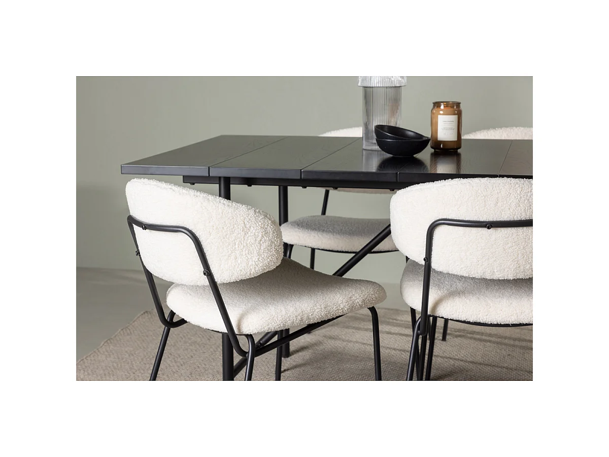 Ensemble Table à Manger & 6 Chaises "Astrid & Chico" 200cm Noir & Blanc Crème