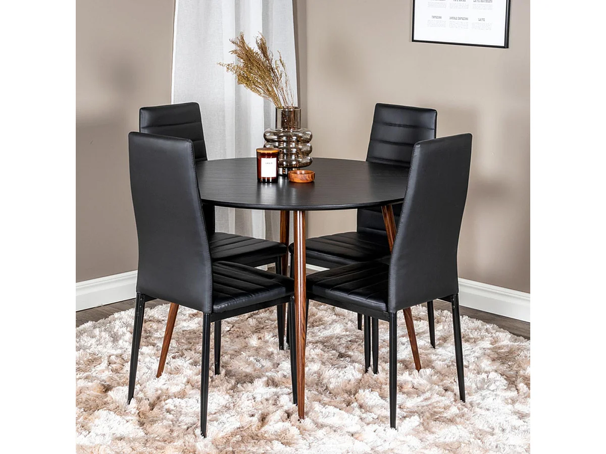 Ensemble Table à Manger & 4 Chaises "Plaza & Slim" 100cm Noir
