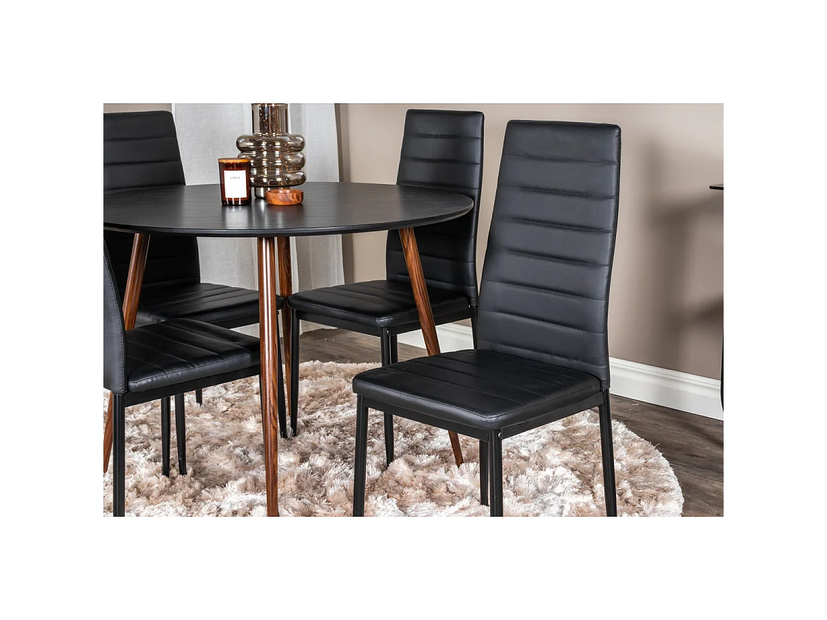Ensemble Table à Manger & 4 Chaises "Plaza & Slim" 100cm Noir