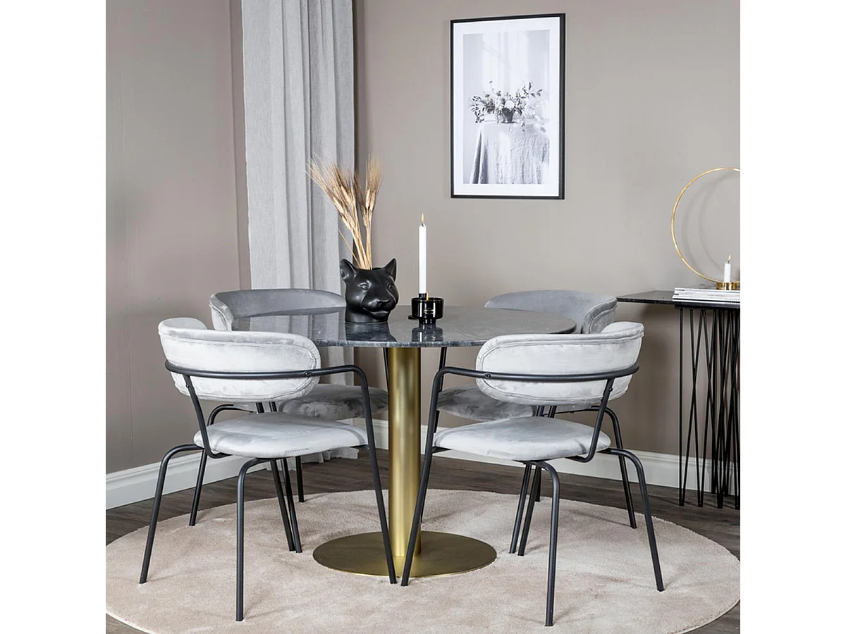 Ensemble Table à Manger & 4 Chaises "Estelle II & Arrow" 106cm Gris Foncé & Gris