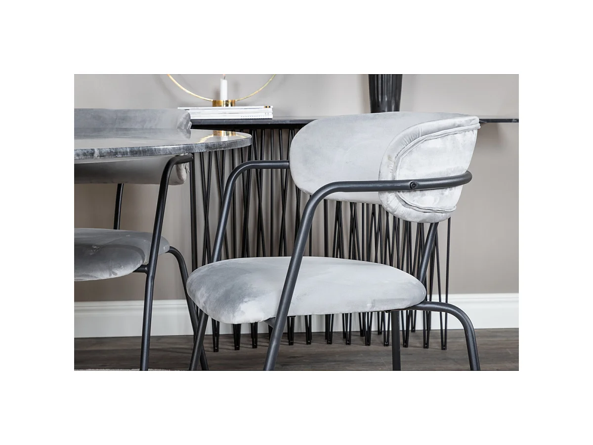 Ensemble Table à Manger & 4 Chaises "Estelle II & Arrow" 106cm Gris Foncé & Gris