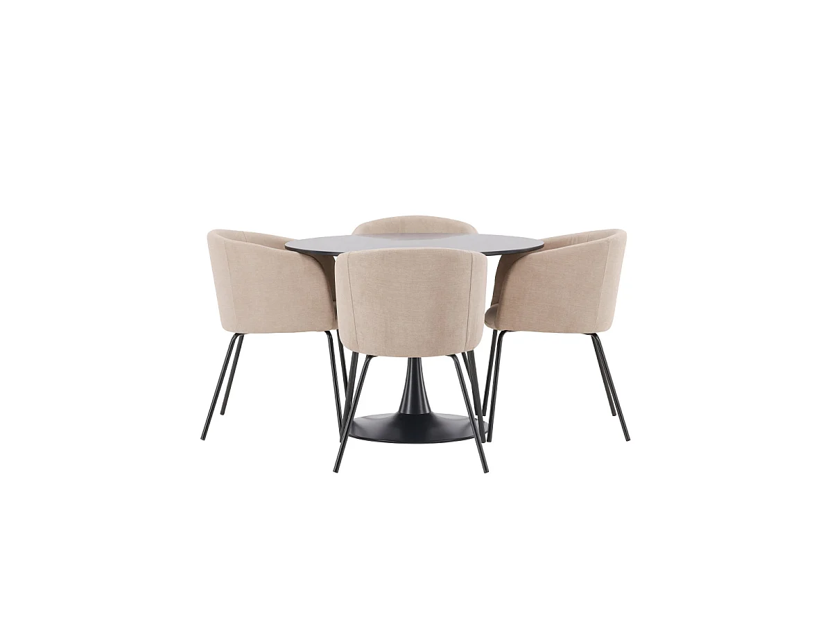 Ensemble Table à Manger & 4 Chaises "Glade & Berit" 100cm Noir & Beige