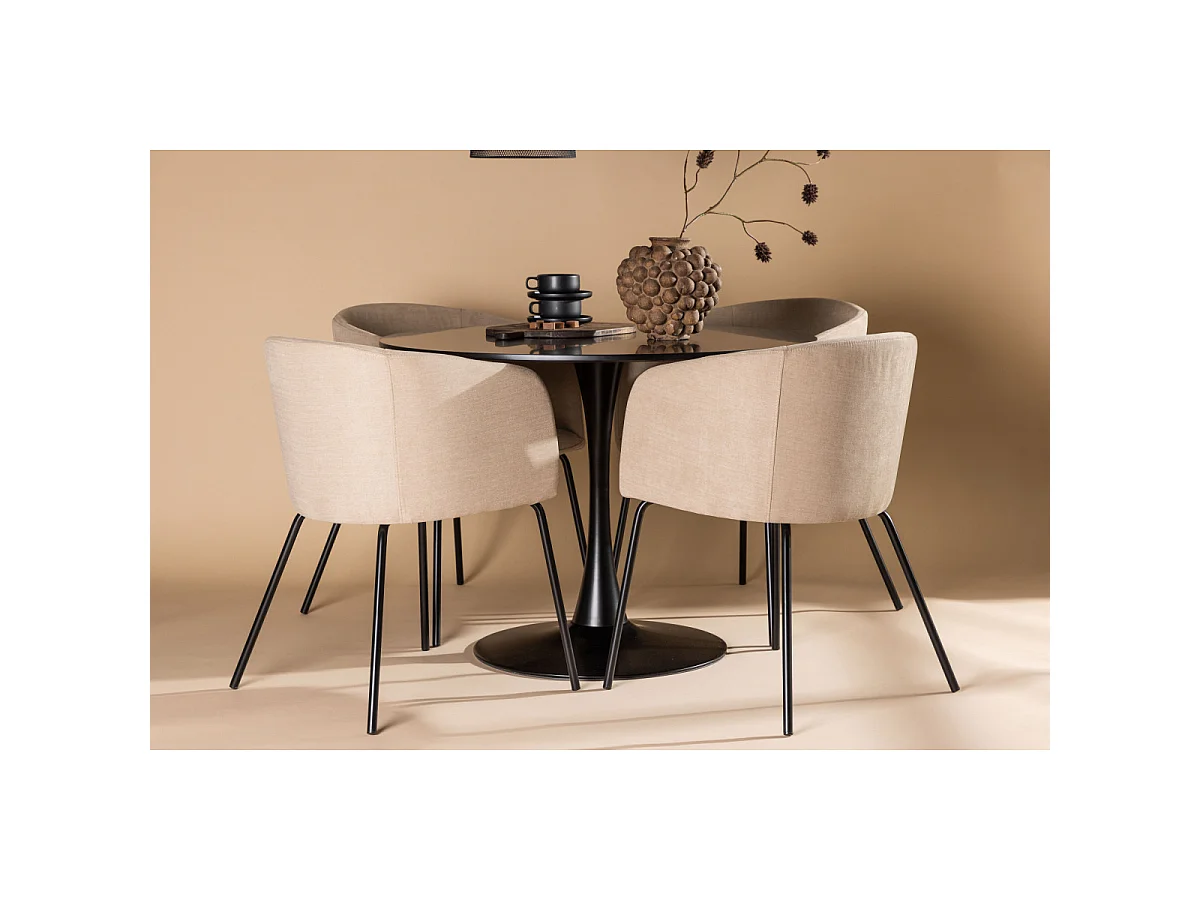 Ensemble Table à Manger & 4 Chaises "Glade & Berit" 100cm Noir & Beige