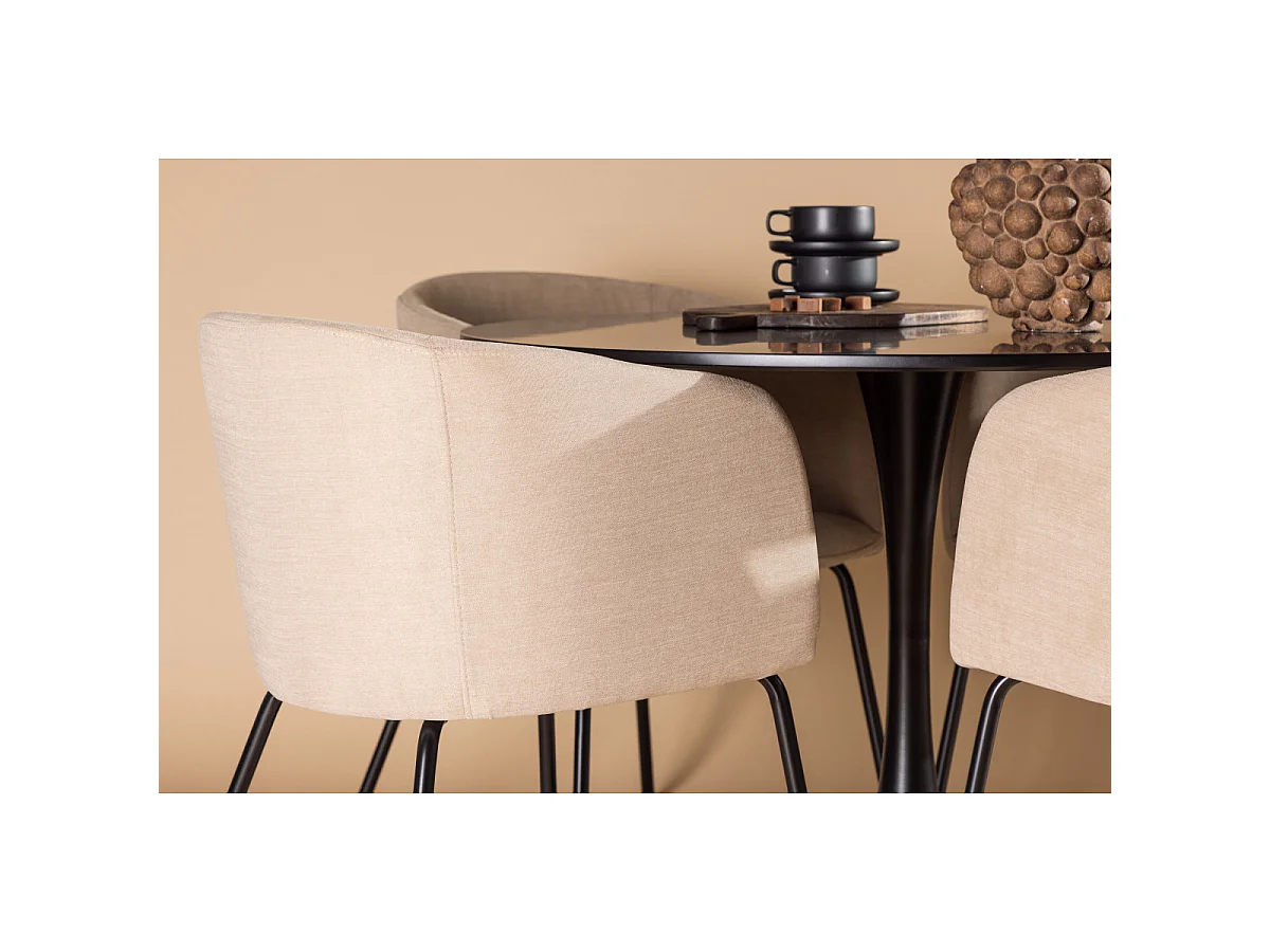 Ensemble Table à Manger & 4 Chaises "Glade & Berit" 100cm Noir & Beige