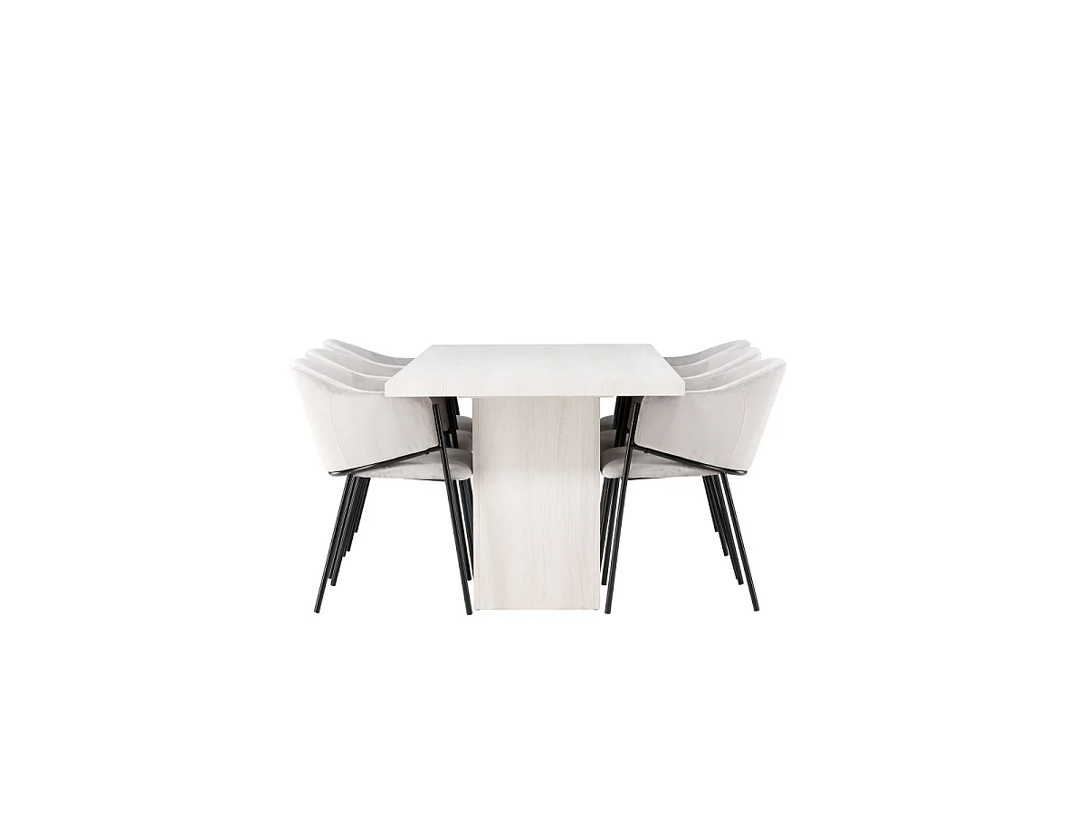 Ensemble Table à Manger & 6 Chaises "Olga & Polar" 200cm Naturel & Gris