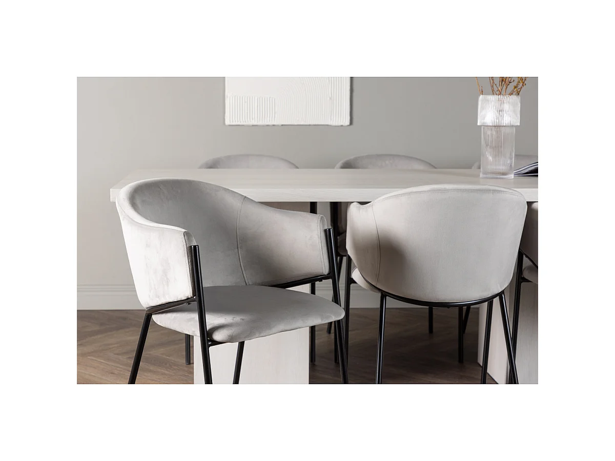 Ensemble Table à Manger & 6 Chaises "Olga & Polar" 200cm Naturel & Gris