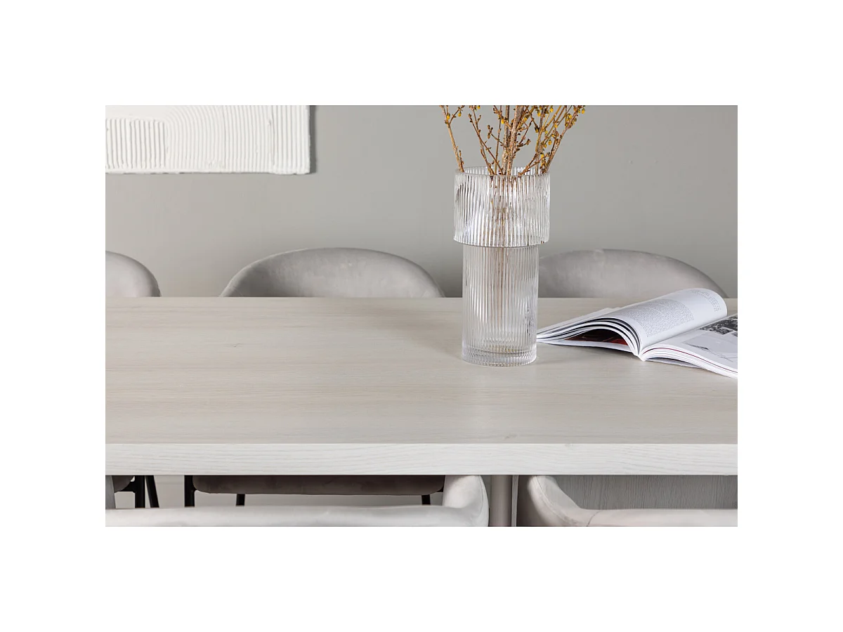 Ensemble Table à Manger & 6 Chaises "Olga & Polar" 200cm Naturel & Gris