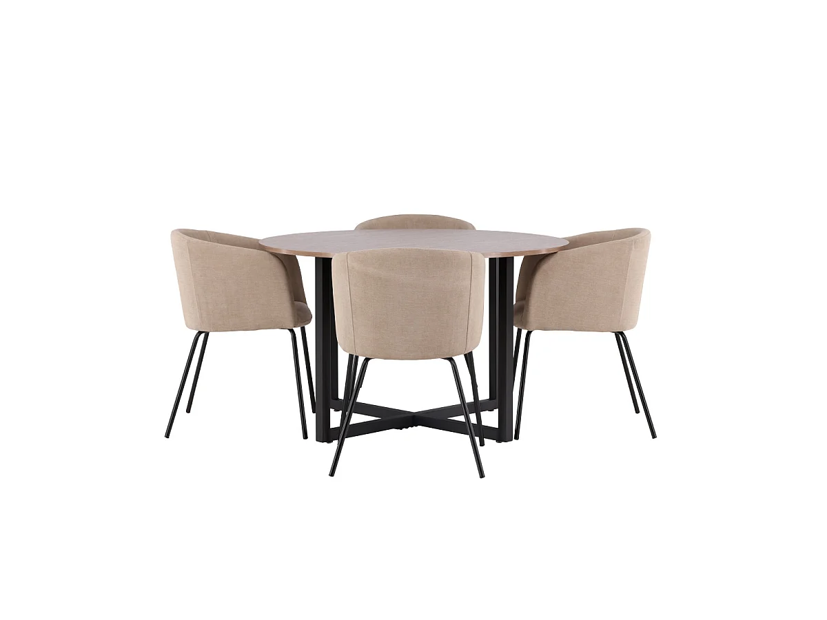 Ensemble Table à Manger & 4 Chaises "Durango & Berit" 120cm Noyer & Beige