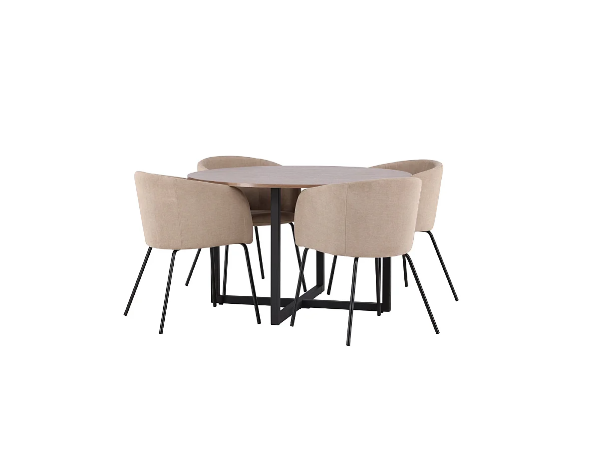 Ensemble Table à Manger & 4 Chaises "Durango & Berit" 120cm Noyer & Beige