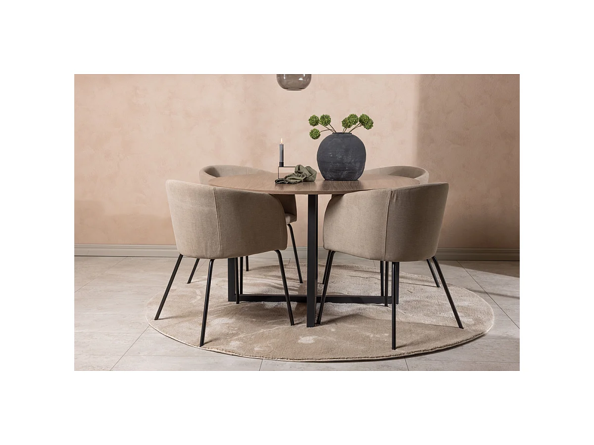 Ensemble Table à Manger & 4 Chaises "Durango & Berit" 120cm Noyer & Beige