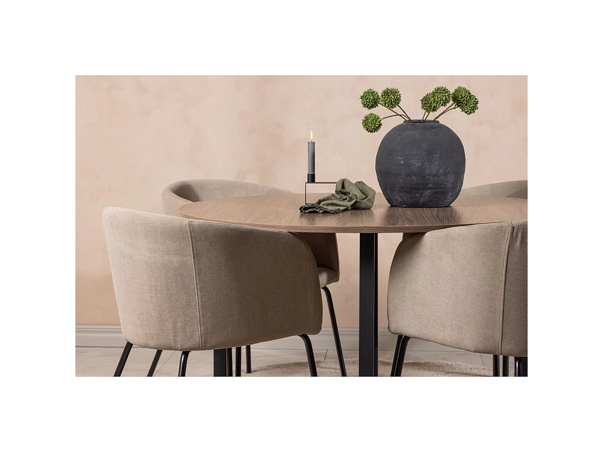 Ensemble Table à Manger & 4 Chaises "Durango & Berit" 120cm Noyer & Beige
