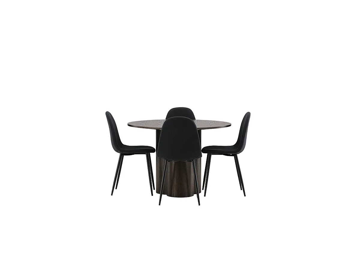 Ensemble Table à Manger & 4 Chaises "Olivia & Polar" 110cm Moka & Noir