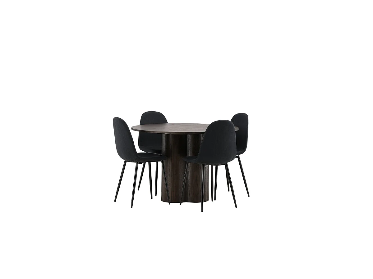 Ensemble Table à Manger & 4 Chaises "Olivia & Polar" 110cm Moka & Noir