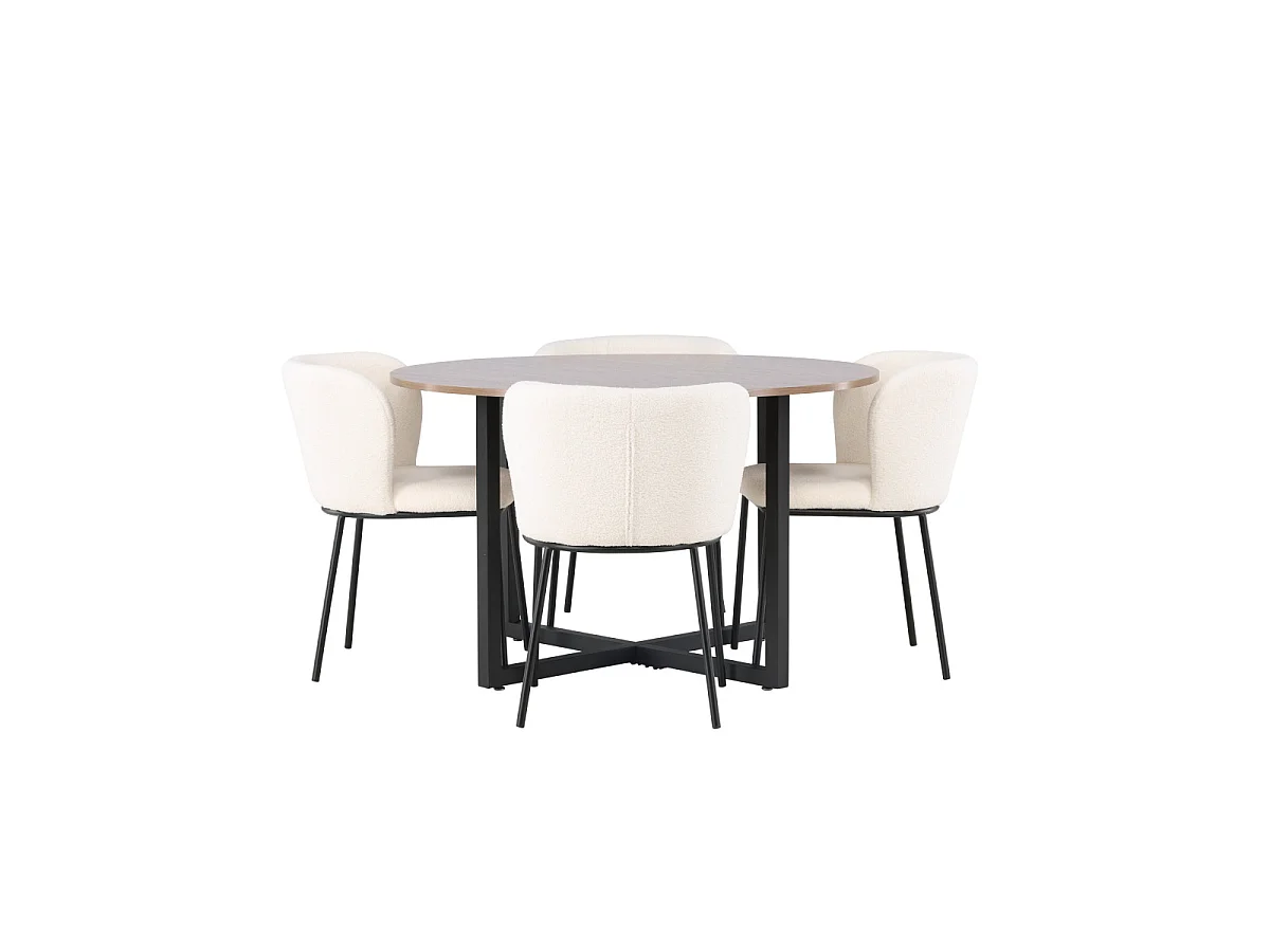 Ensemble Table à Manger & 4 Chaises "Durango & Edina" 120cm Noyer & Blanc