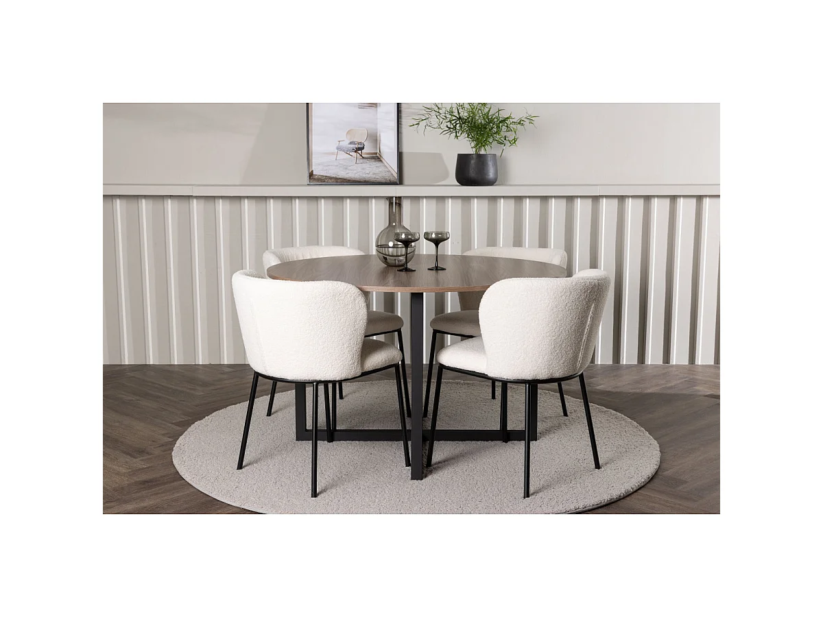 Ensemble Table à Manger & 4 Chaises "Durango & Edina" 120cm Noyer & Blanc