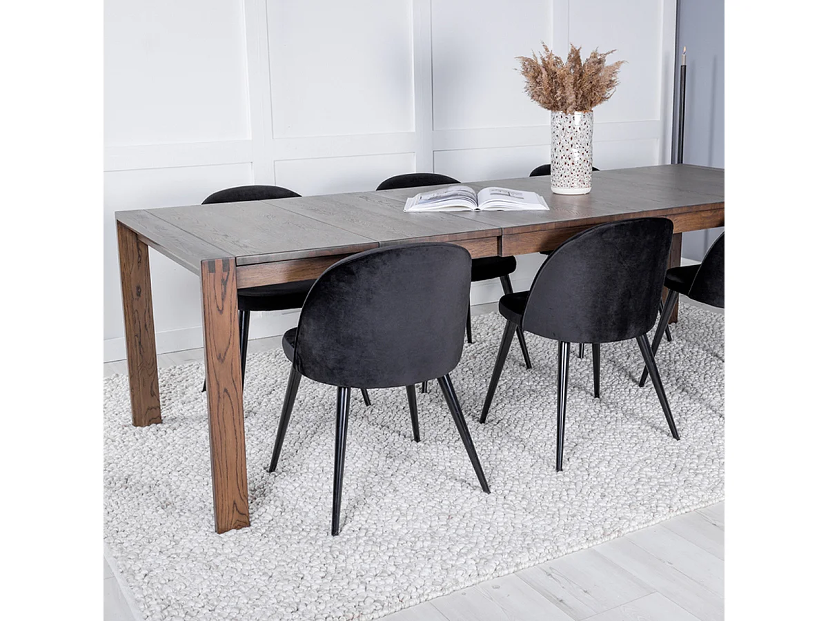 Ensemble Table à Manger Extensible & 6 Chaises "Slider & Velvet" 170-250cm Noir & Marron