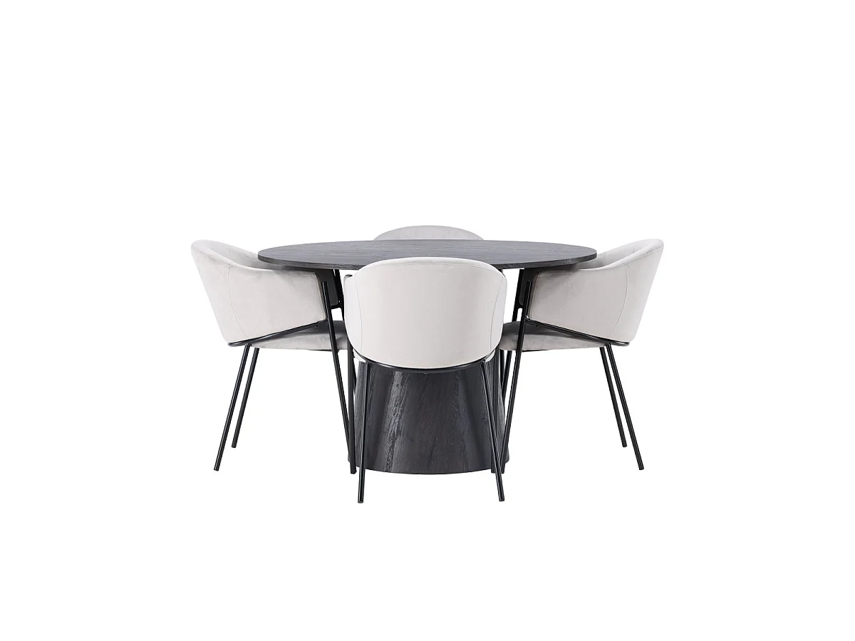 Ensemble Table à Manger & 4 Chaises "Lanzo & Evelina" 120cm Moka & Gris