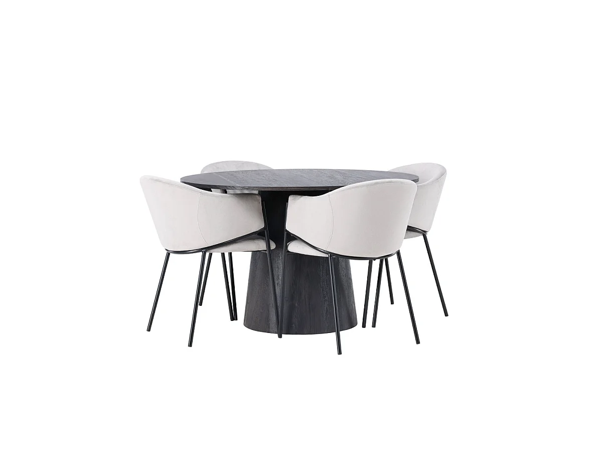Ensemble Table à Manger & 4 Chaises "Lanzo & Evelina" 120cm Moka & Gris