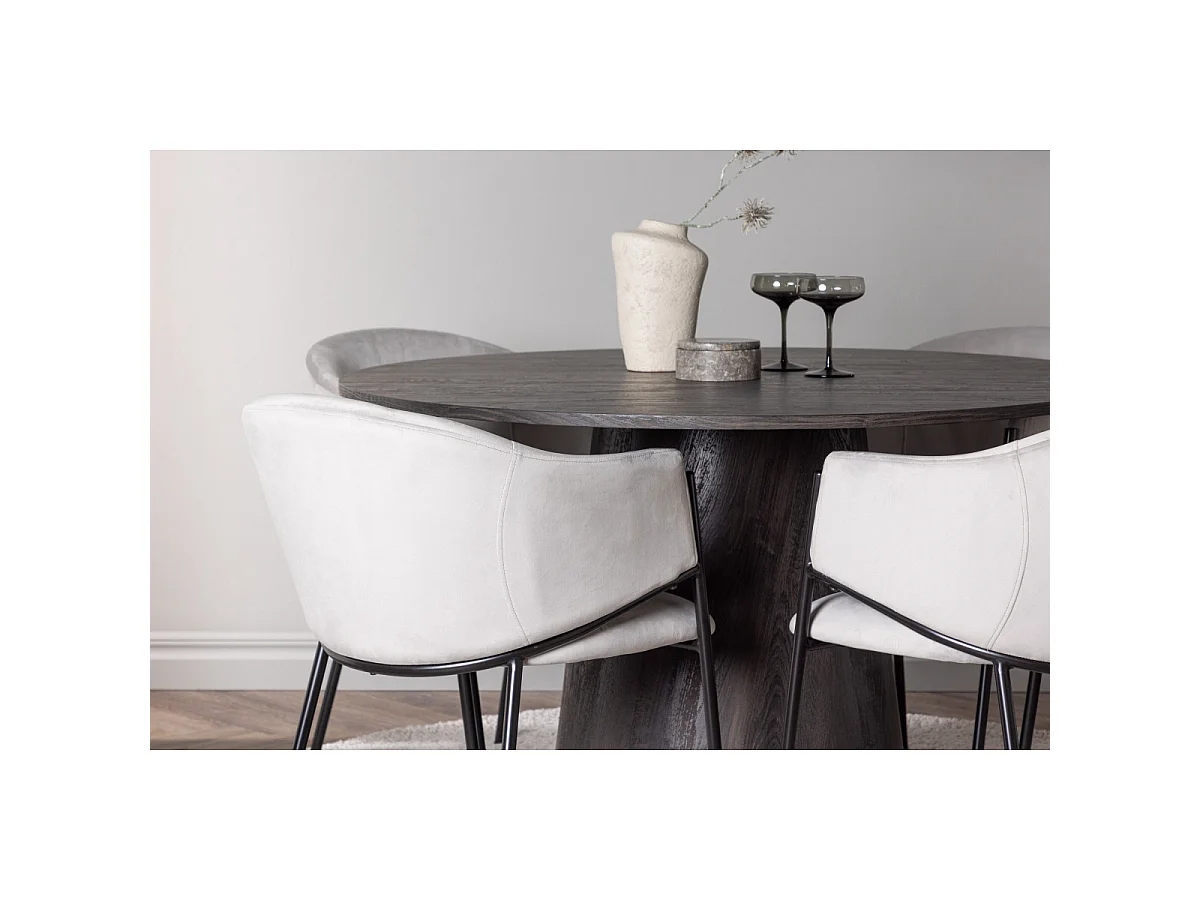 Ensemble Table à Manger & 4 Chaises "Lanzo & Evelina" 120cm Moka & Gris