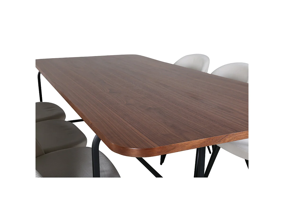 Ensemble Table à Manger & 6 Chaises "Uno & Corduroy" 200cm Blanc Crème & Marron
