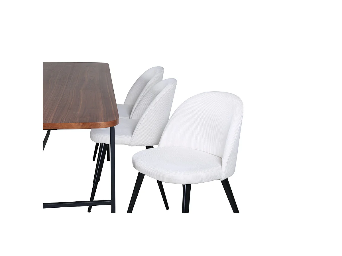 Ensemble Table à Manger & 6 Chaises "Uno & Corduroy" 200cm Blanc Crème & Marron
