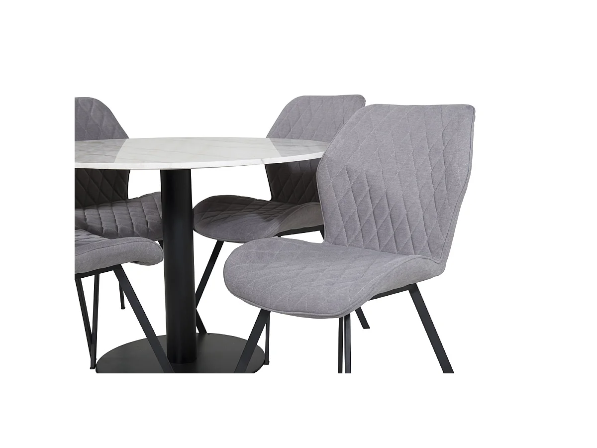 Ensemble Table à Manger & 4 Chaises "Estelle & Gemma" 106cm Blanc & Gris