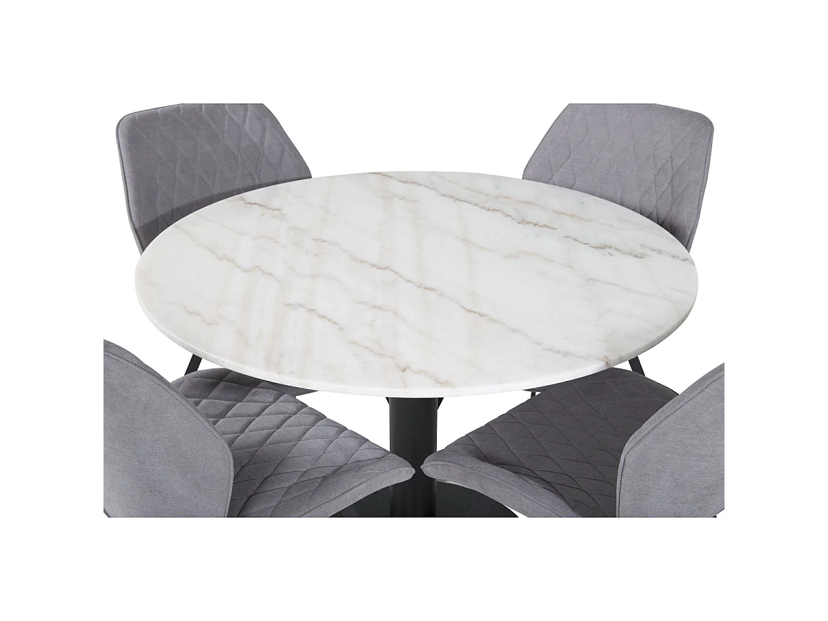 Ensemble Table à Manger & 4 Chaises "Estelle & Gemma" 106cm Blanc & Gris