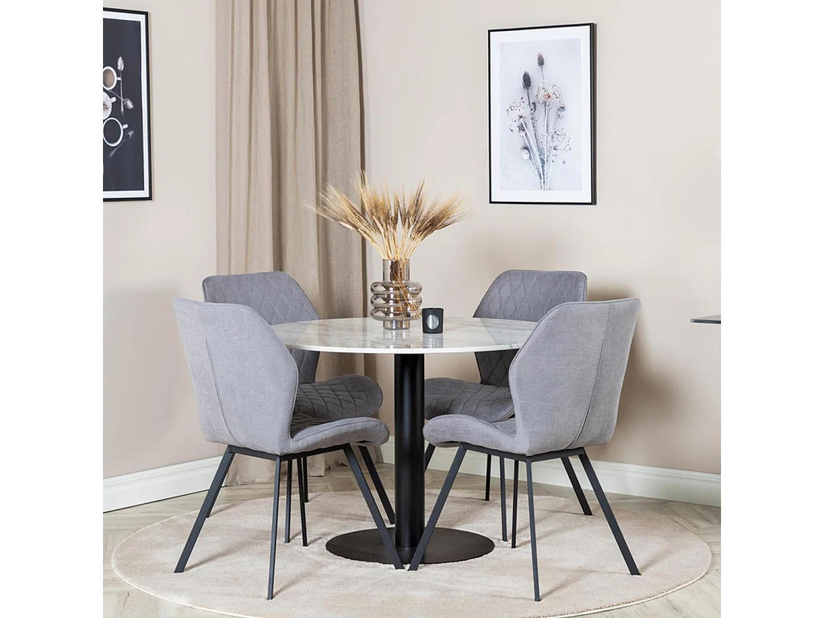 Ensemble Table à Manger & 4 Chaises "Estelle & Gemma" 106cm Blanc & Gris