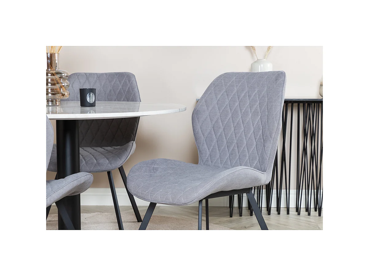 Ensemble Table à Manger & 4 Chaises "Estelle & Gemma" 106cm Blanc & Gris