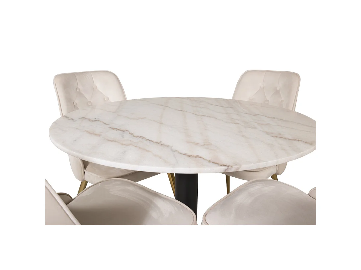 Ensemble Table à Manger & 4 Chaises "Estelle I & Deluxe II" 106cm Blanc & Beige