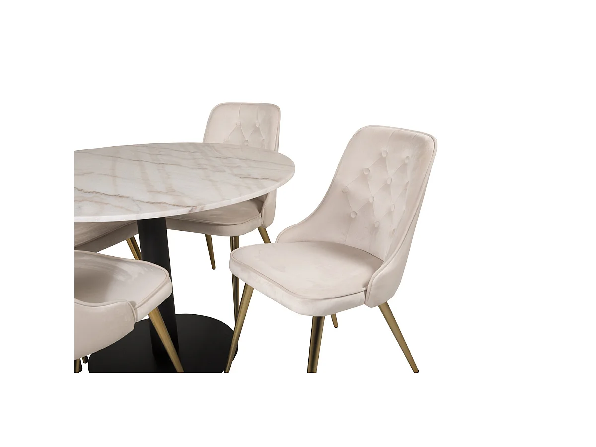 Ensemble Table à Manger & 4 Chaises "Estelle I & Deluxe II" 106cm Blanc & Beige