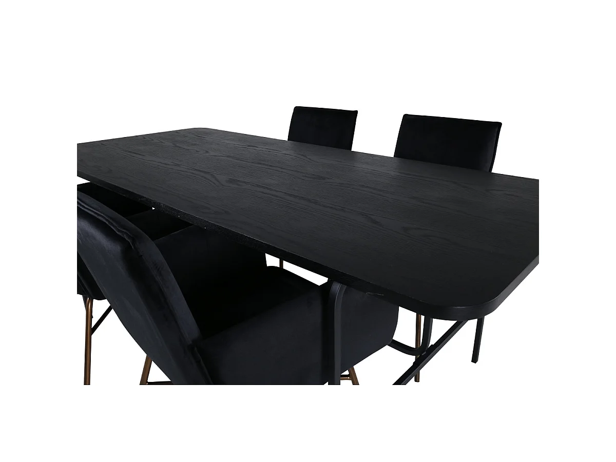 Ensemble Table à Manger & 4 Chaises "Uno & Petra" 200cm Noir