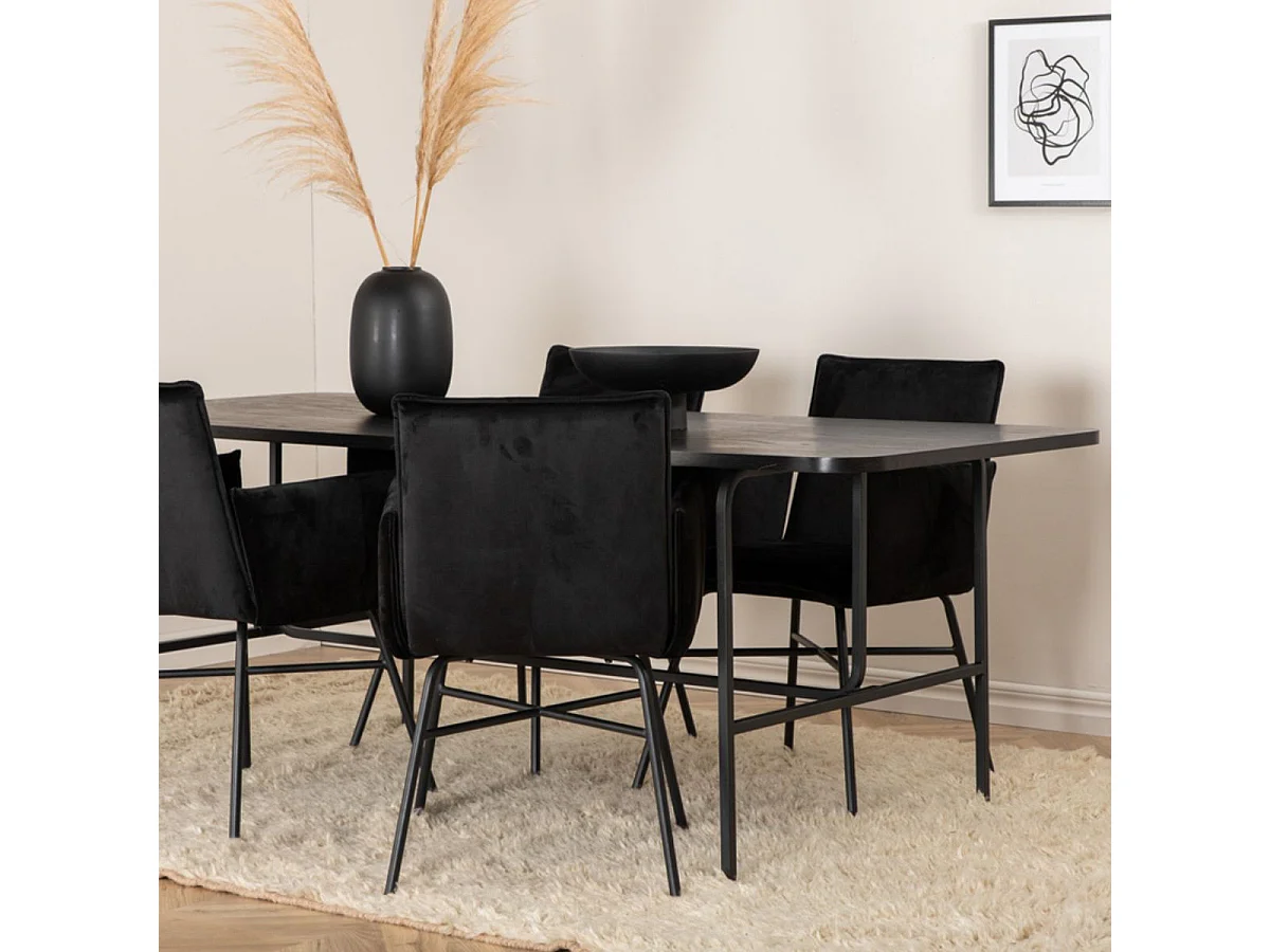 Ensemble Table à Manger & 4 Chaises "Uno & Petra" 200cm Noir