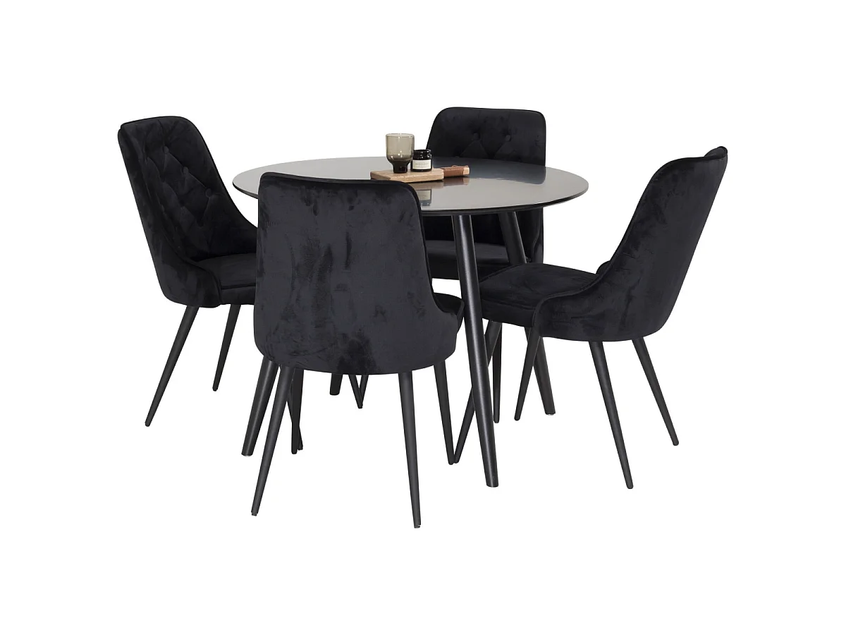 Ensemble Table à Manger & 4 Chaises "Plaza & Deluxe" 100cm Noir