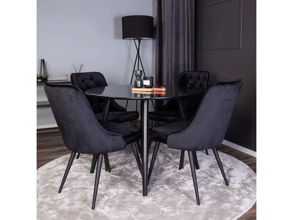 Ensemble Table à Manger & 4 Chaises "Plaza & Deluxe" 100cm Noir