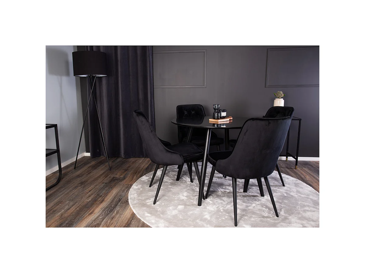 Ensemble Table à Manger & 4 Chaises "Plaza & Deluxe" 100cm Noir