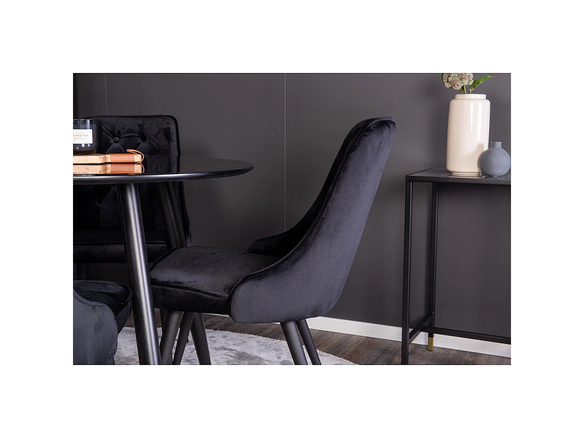Ensemble Table à Manger & 4 Chaises "Plaza & Deluxe" 100cm Noir