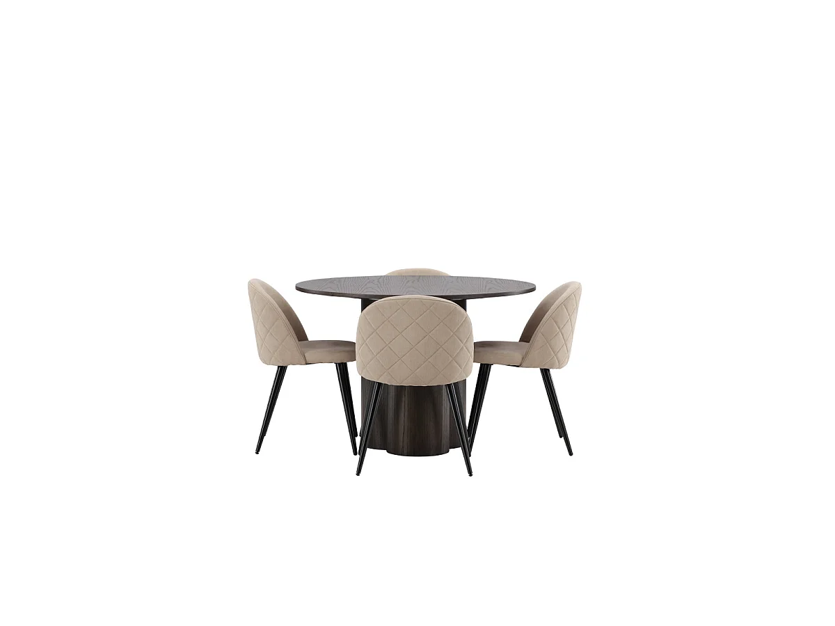 Ensemble Table à Manger & 4 Chaises "Olivia & Velvet" 110cm Moka & Beige