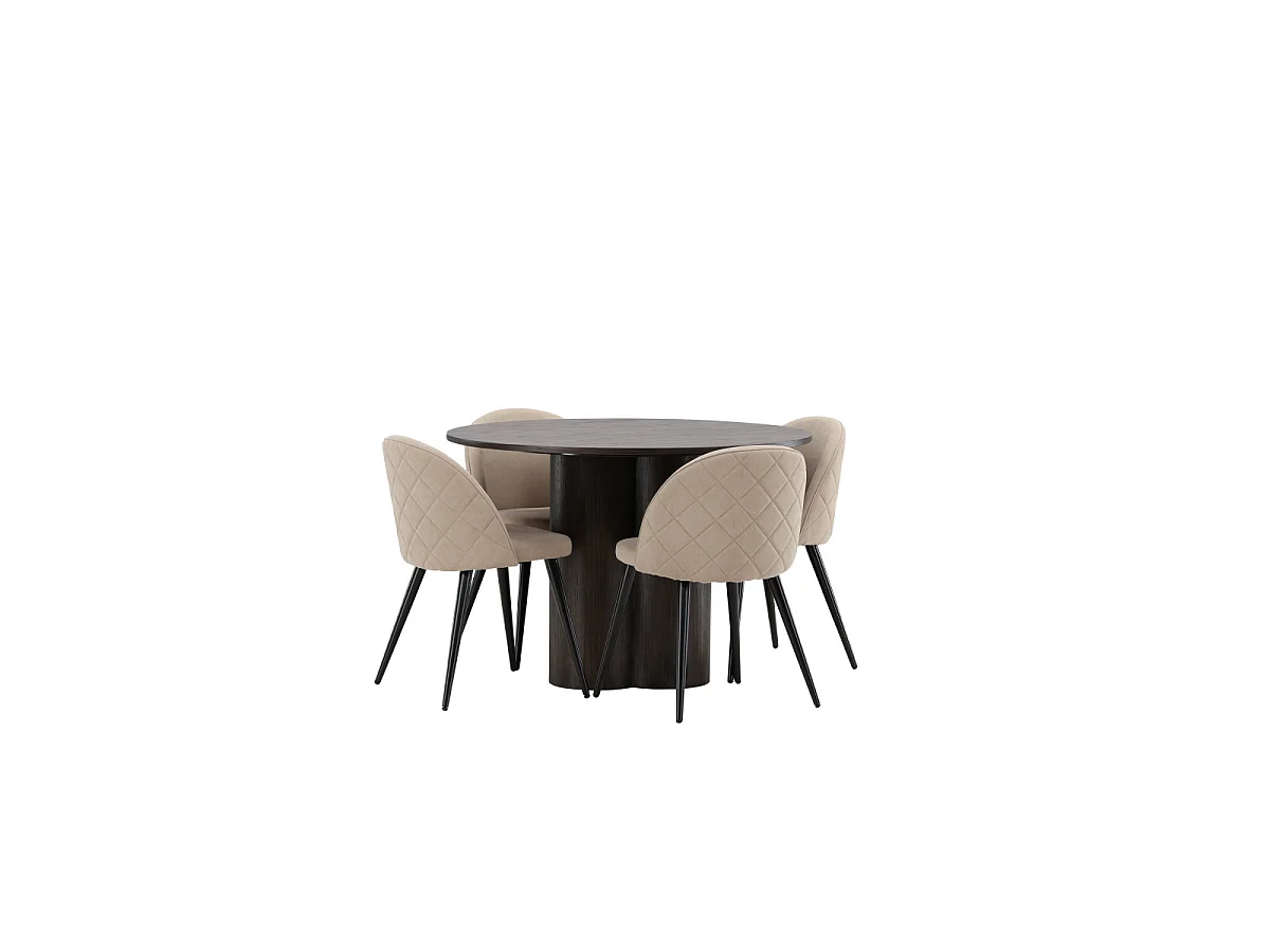 Ensemble Table à Manger & 4 Chaises "Olivia & Velvet" 110cm Moka & Beige