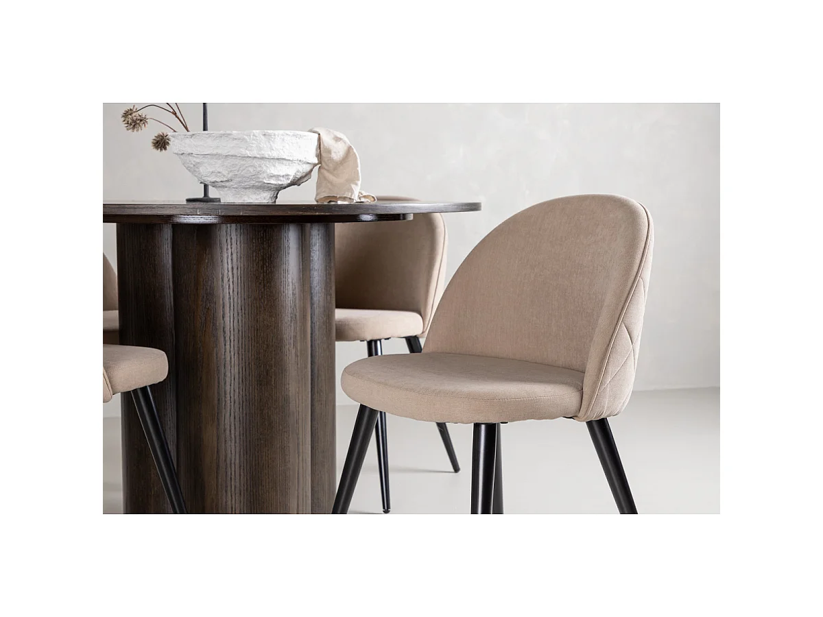 Ensemble Table à Manger & 4 Chaises "Olivia & Velvet" 110cm Moka & Beige